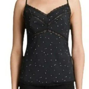 All Saints Sleeveless Black with Multicolor Stars Detail Cami Tank Top
